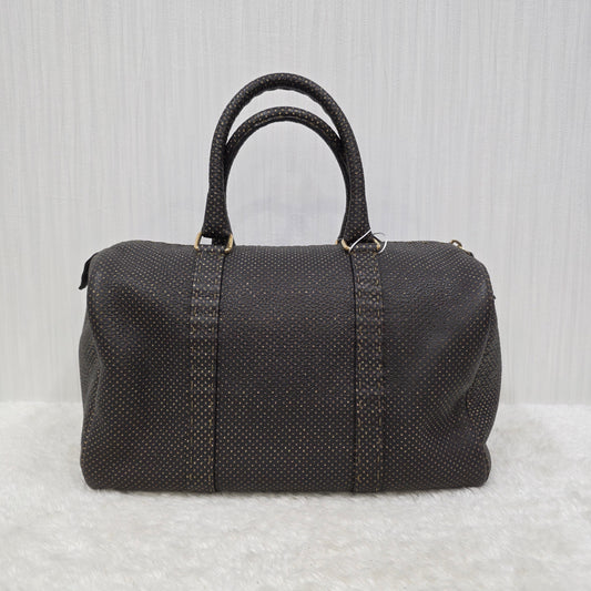 FENDI Selleria Leather Boston Handbag in Dark Brown [Pre-Owned]