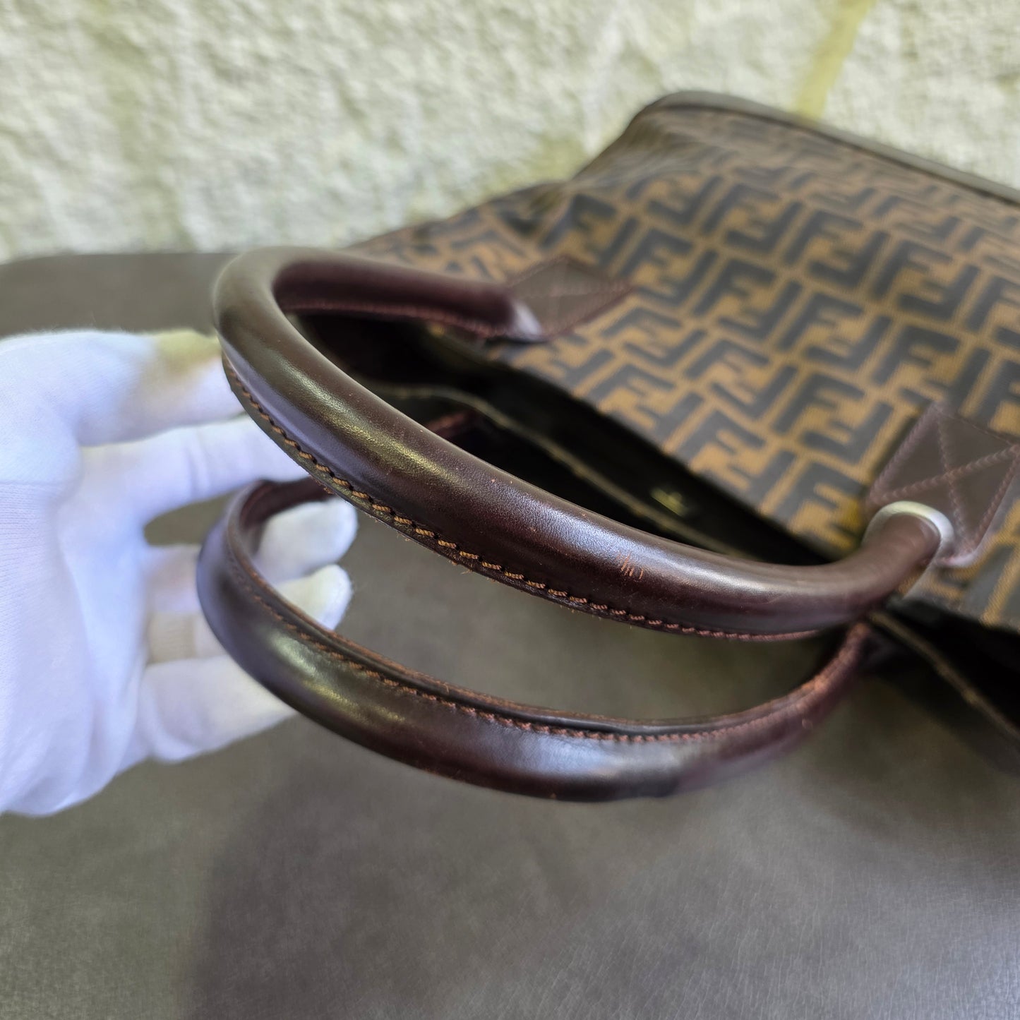 FENDI Zucca Monogram Tote Bag Brown [Pre-Owned]