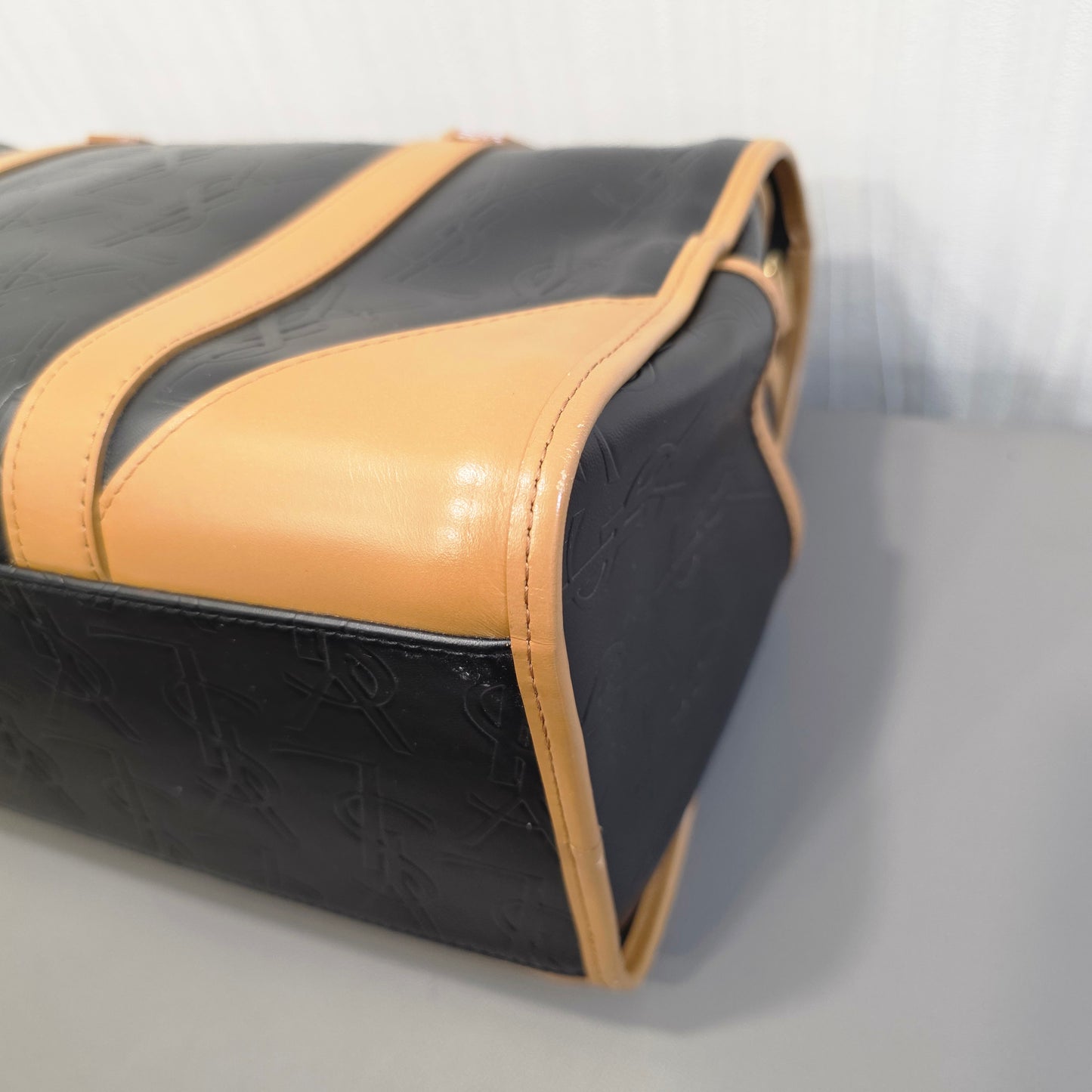 サンローラン ボストンバッグ レザー ブラック×ブラウン【中古】 