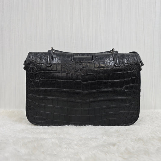 Yves Saint Laurent Black Croc Effect Leather Medium Charlotte Messenger Bag [Pre-Owned]