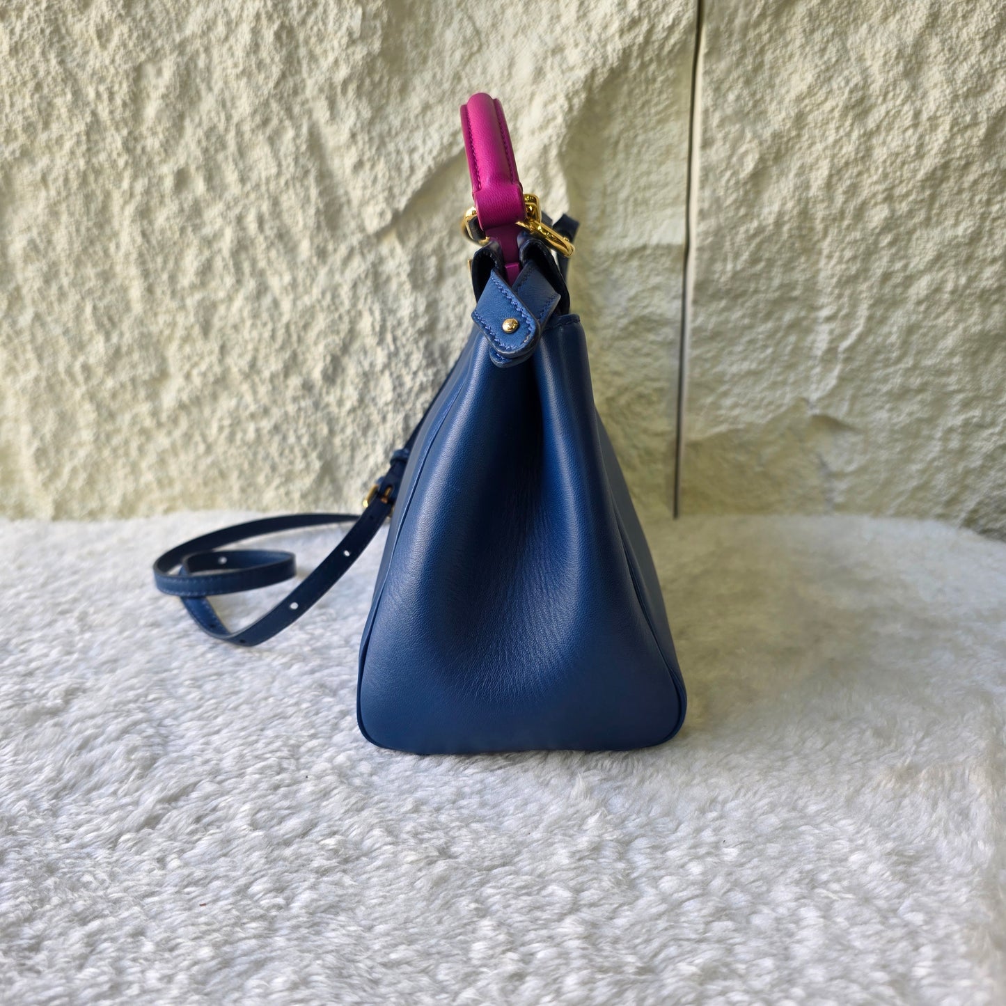 Fendi Mini Peekaboo Handbag in Blue and Pink with Gold Hardware[Pre-Owned]