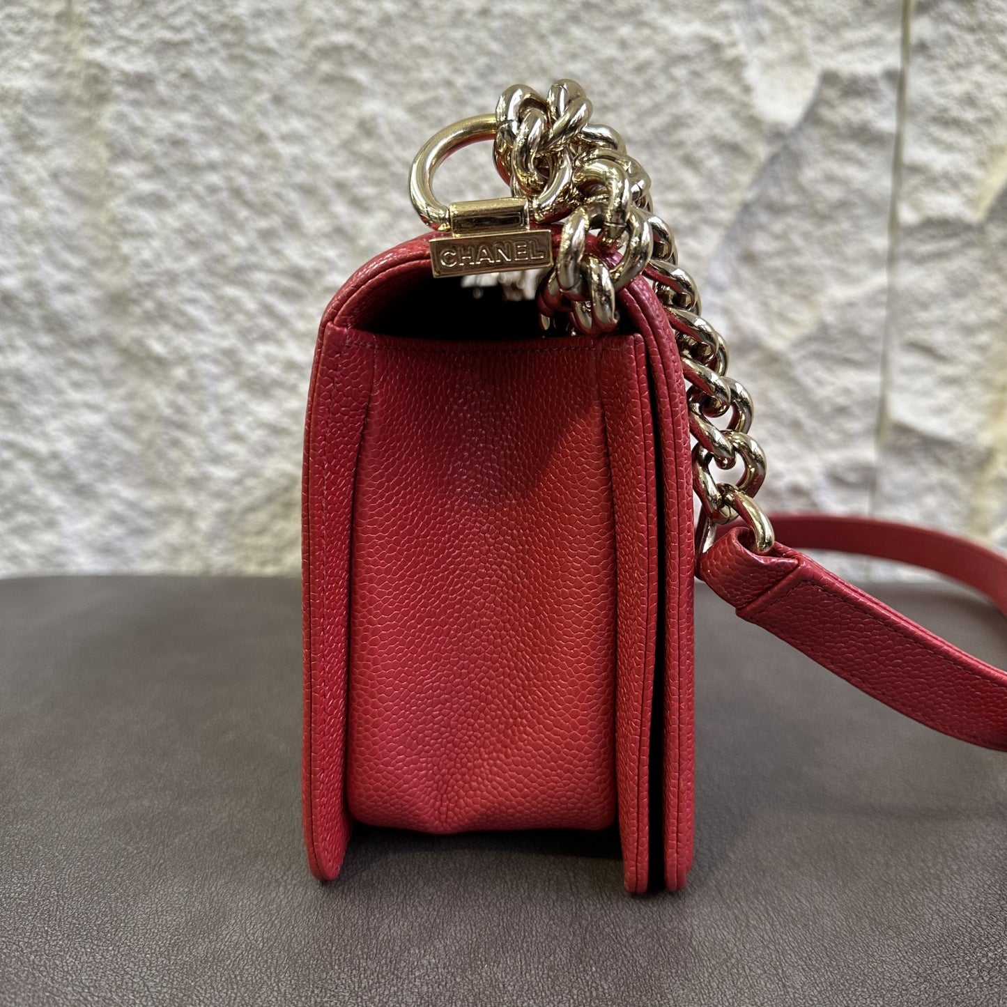 CHANEL Boy Chanel Chain Shoulder Bag Red [Pre-Owned]