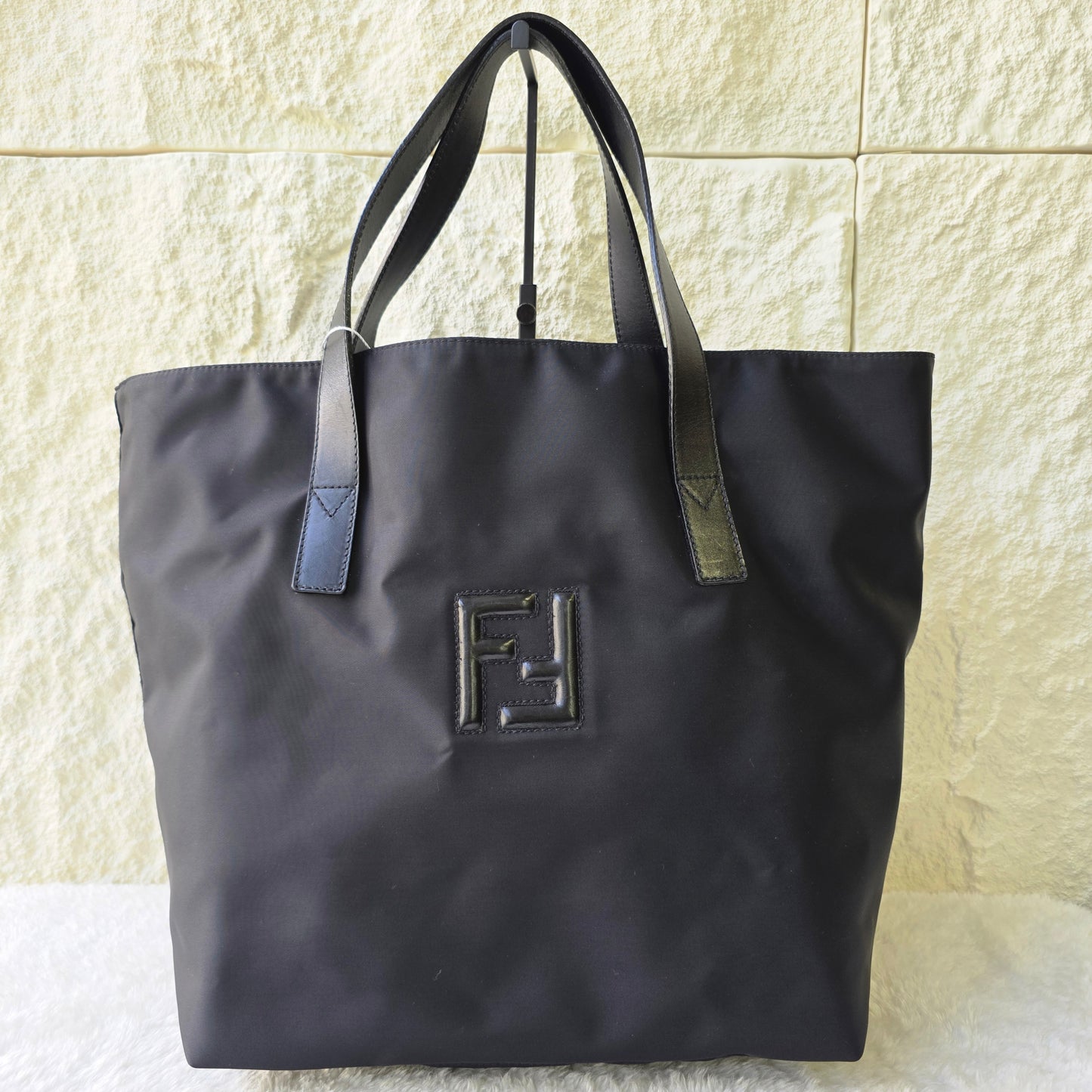 FENDI 手提包 Logo 尼龙皮革黑色 [二手]