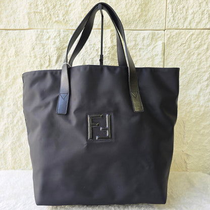 FENDI 手提包 Logo 尼龙皮革黑色 [二手]