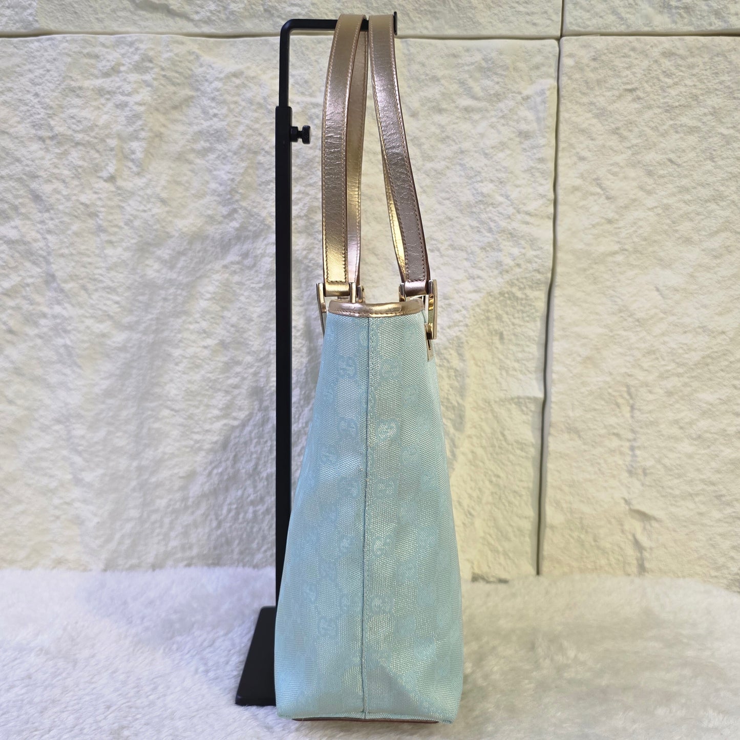 GUCCI グッチ トートバッグ GGキャンバス スカイブルー ライトブルー ホワイト レザー【中古】