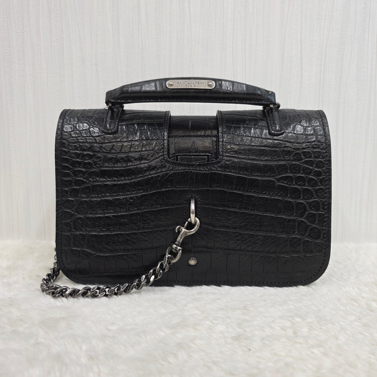 Yves Saint Laurent Black Croc Effect Leather Medium Charlotte Messenger Bag [Pre-Owned]