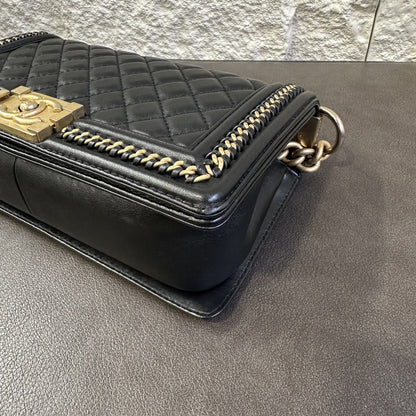 CHANEL Boy Chanel 25 Handbag Lambskin Black [Pre-Owned]
