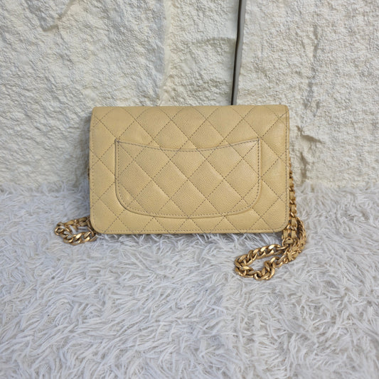 CHANEL Matelassé Coco Mark Caviar Skin Chain Wallet [Pre-Owned]