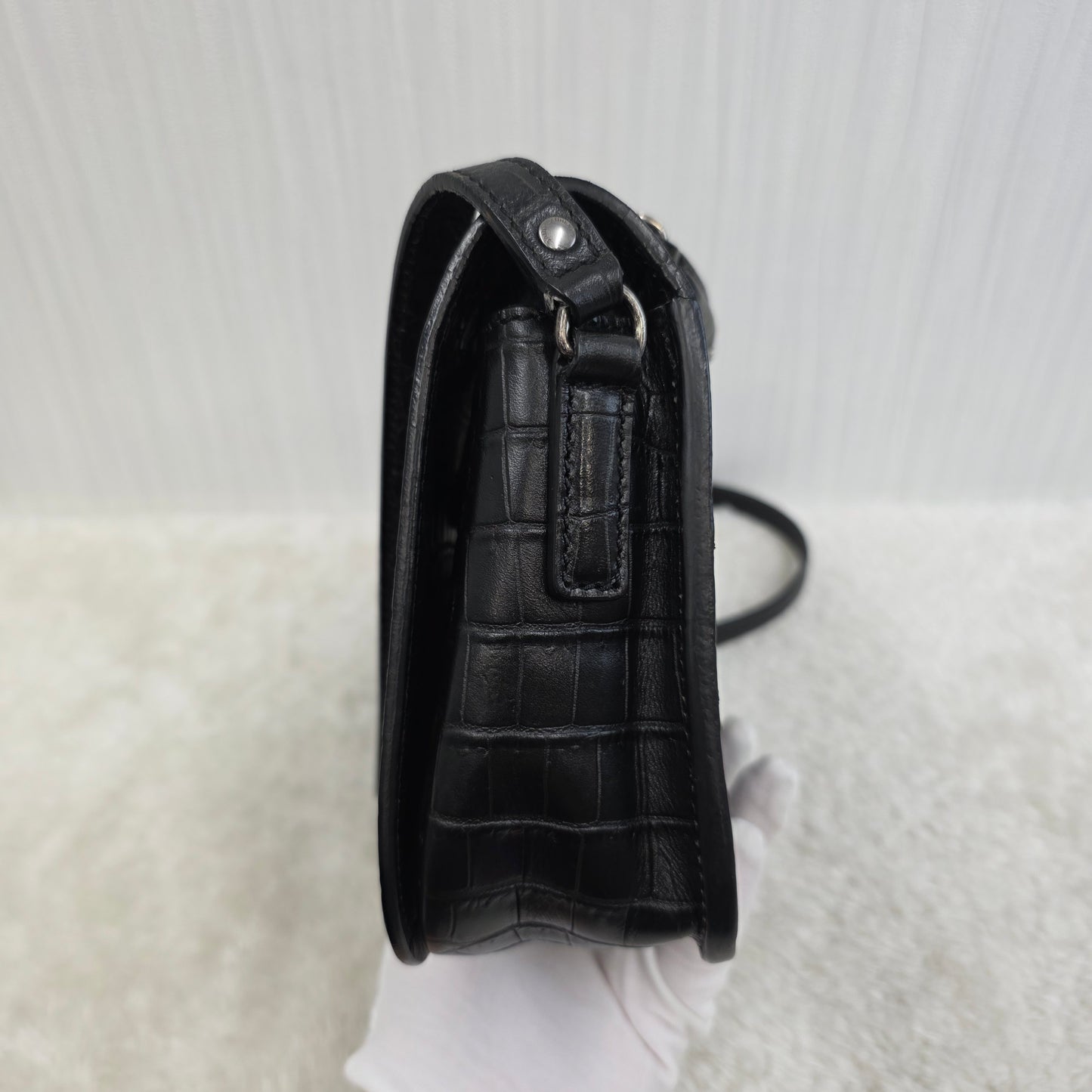 Yves Saint Laurent Black Croc Effect Leather Medium Charlotte Messenger Bag [Pre-Owned]