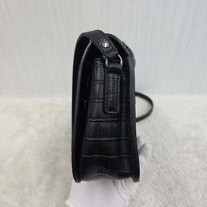 Yves Saint Laurent Black Croc Effect Leather Medium Charlotte Messenger Bag [Pre-Owned]