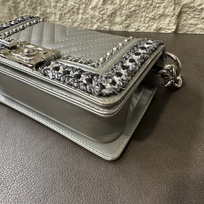 CHANEL Boy Chanel Matelassé Shoulder Bag Silver [Pre-Owned]