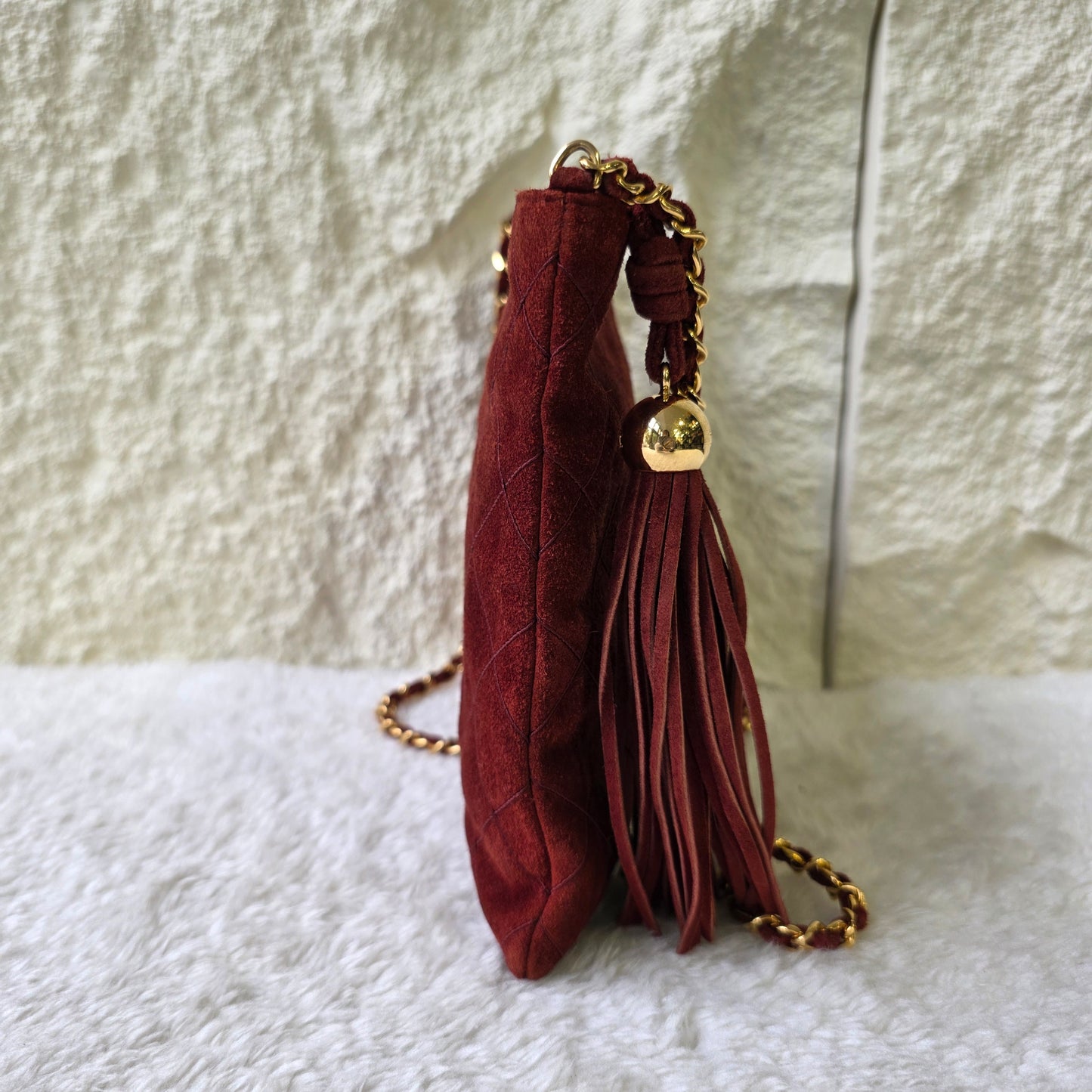 CHANEL フリンジ チェーンショルダーバッグ レザー スエード 【中古】