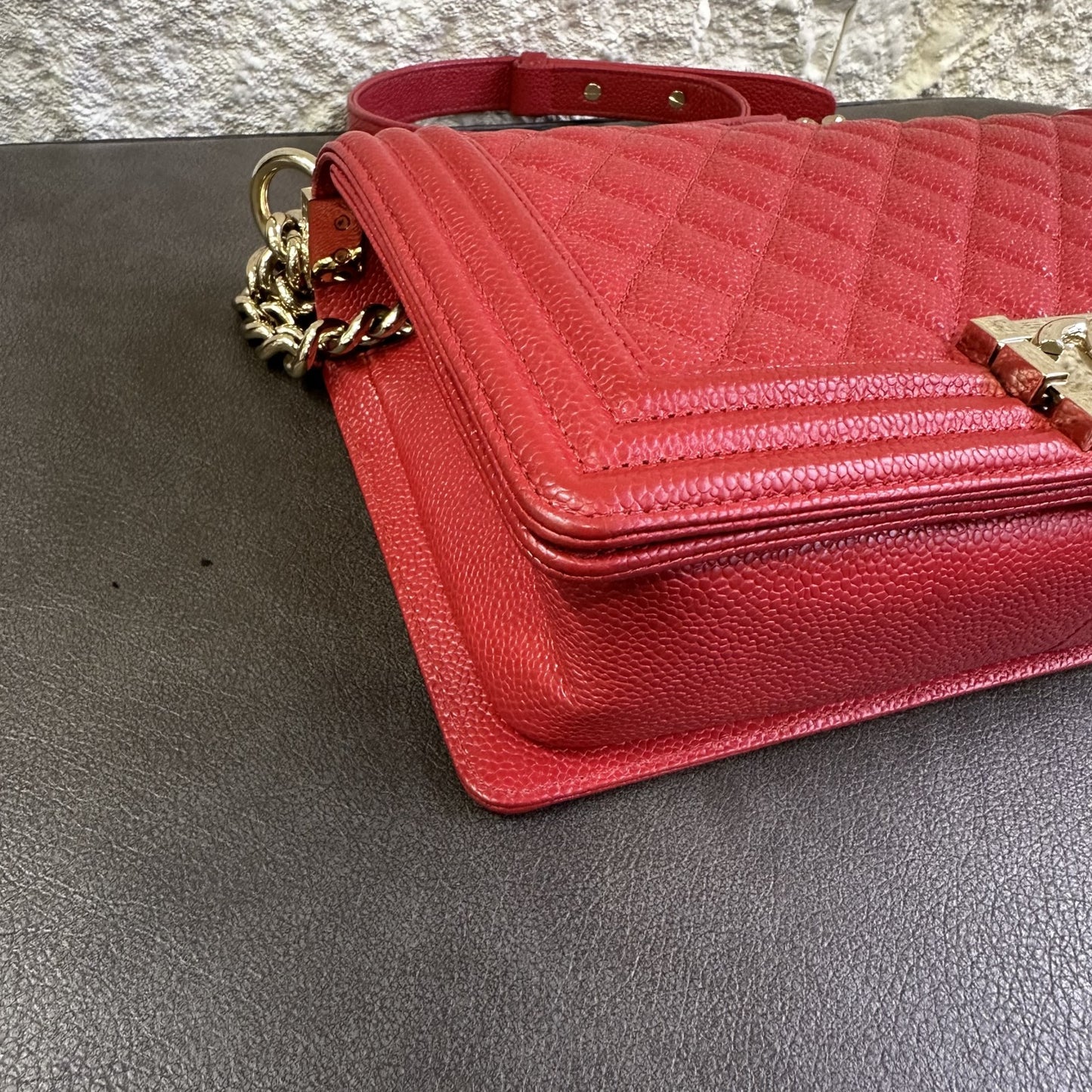 CHANEL Boy Chanel Chain Shoulder Bag Red [Pre-Owned]