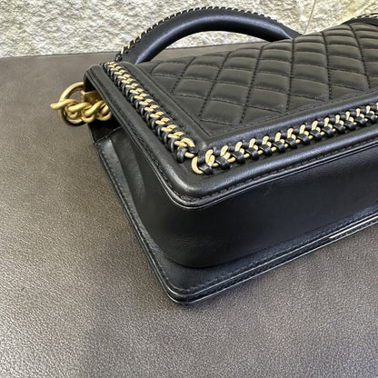 CHANEL Boy Chanel 25 Handbag Lambskin Black [Pre-Owned]
