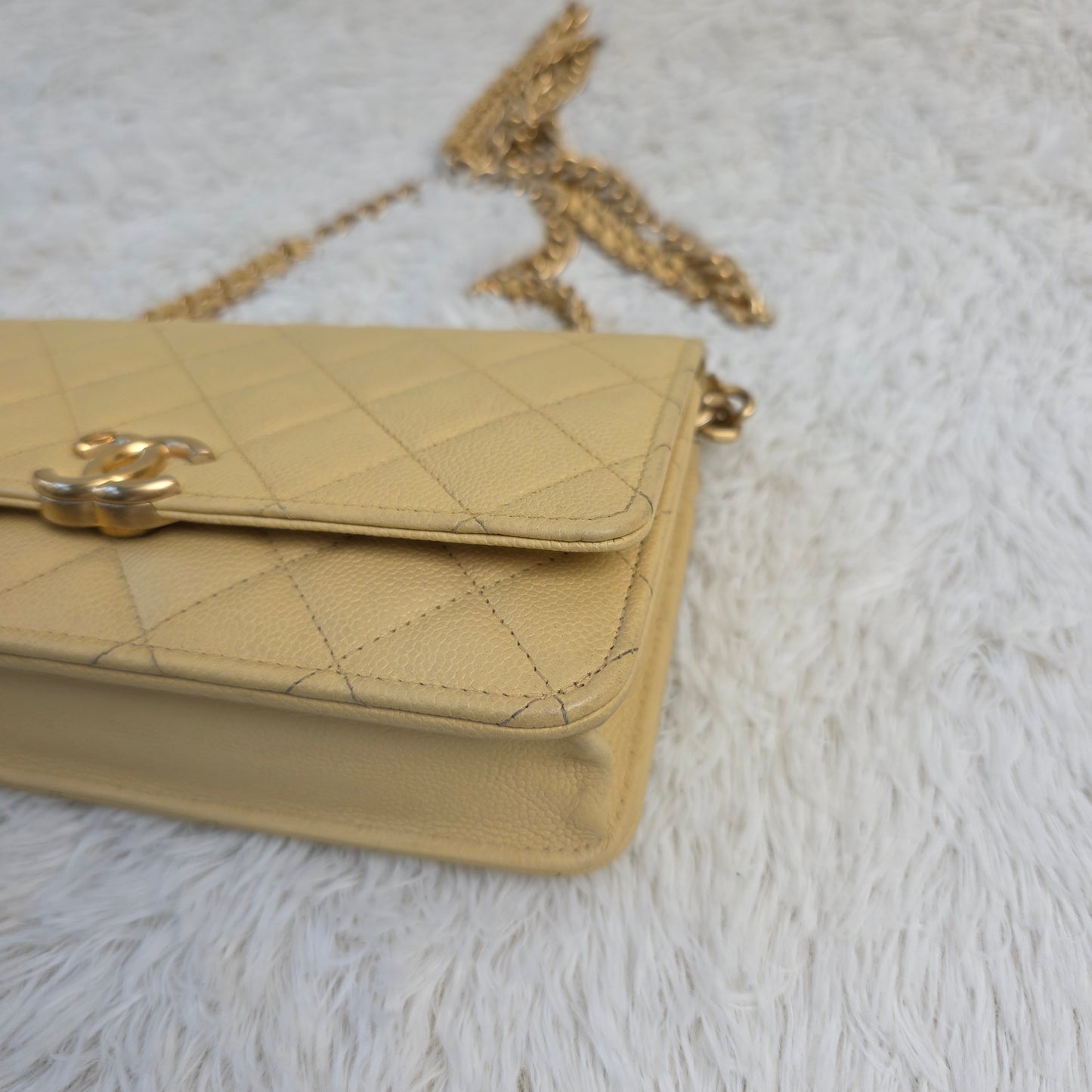 CHANEL Matelassé Coco Mark Caviar Skin Chain Wallet [Pre-Owned]