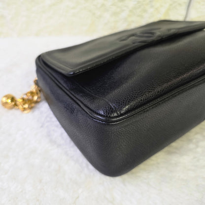 Chanel Coco Mark Caviar Leather Chain Shoulder Bag with Jeweled Chain[Pre-Owned]