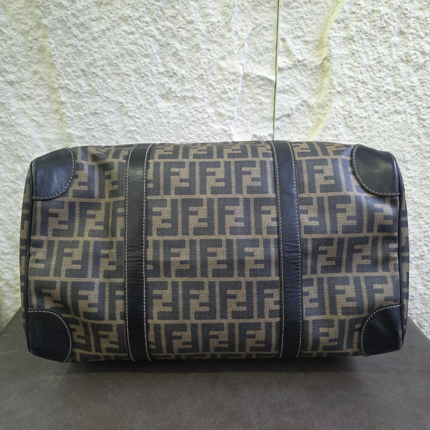 FENDI ズッカ柄 ボストンバッグ PVCレザー ブラック ブラウン【中古】 