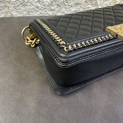 CHANEL Boy Chanel 25 Handbag Lambskin Black [Pre-Owned]