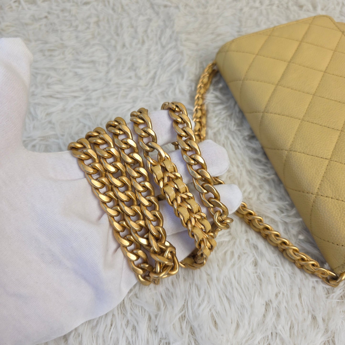 CHANEL Matelassé Coco Mark Caviar Skin Chain Wallet [Pre-Owned]
