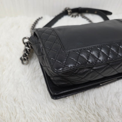 CHANEL Boy Chanel Black Leather Chain Shoulder Handbag [Pre-Owned]