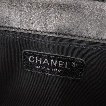 CHANEL Boy Chanel Black Leather Chain Shoulder Handbag [Pre-Owned]