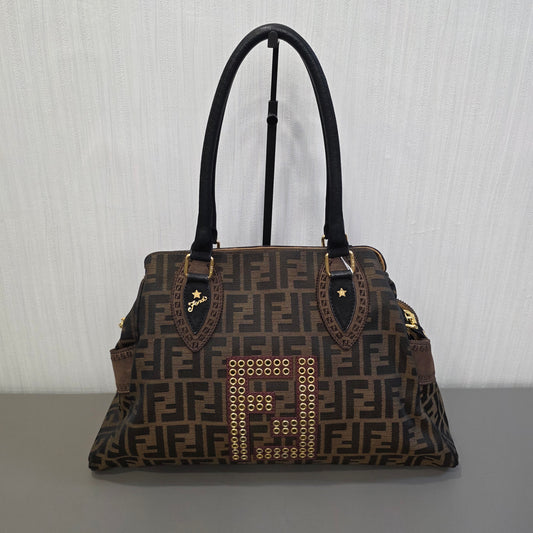 Fendi Zucchino Tote Bag Canvas × Leather Brown [Pre-Owned]