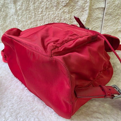 PRADA Tessuto Nylon Handbag Red with Silver Triangle Logo Plate [Pre-Owned]