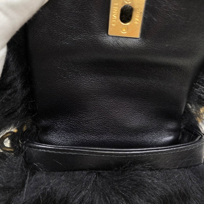 CHANEL チェーンショルダーミニバッグ ファー×ブラック【中古】 