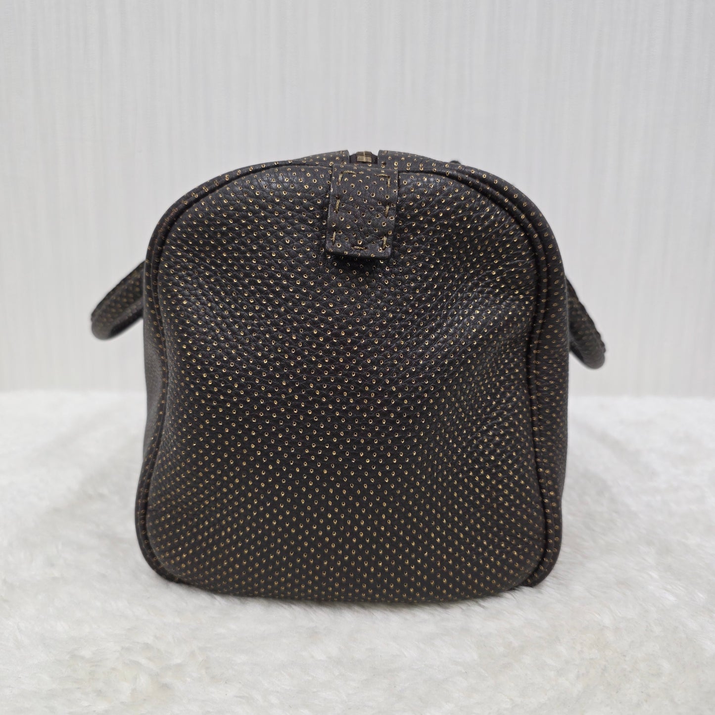 FENDI Selleria Leather Boston Handbag in Dark Brown [Pre-Owned]