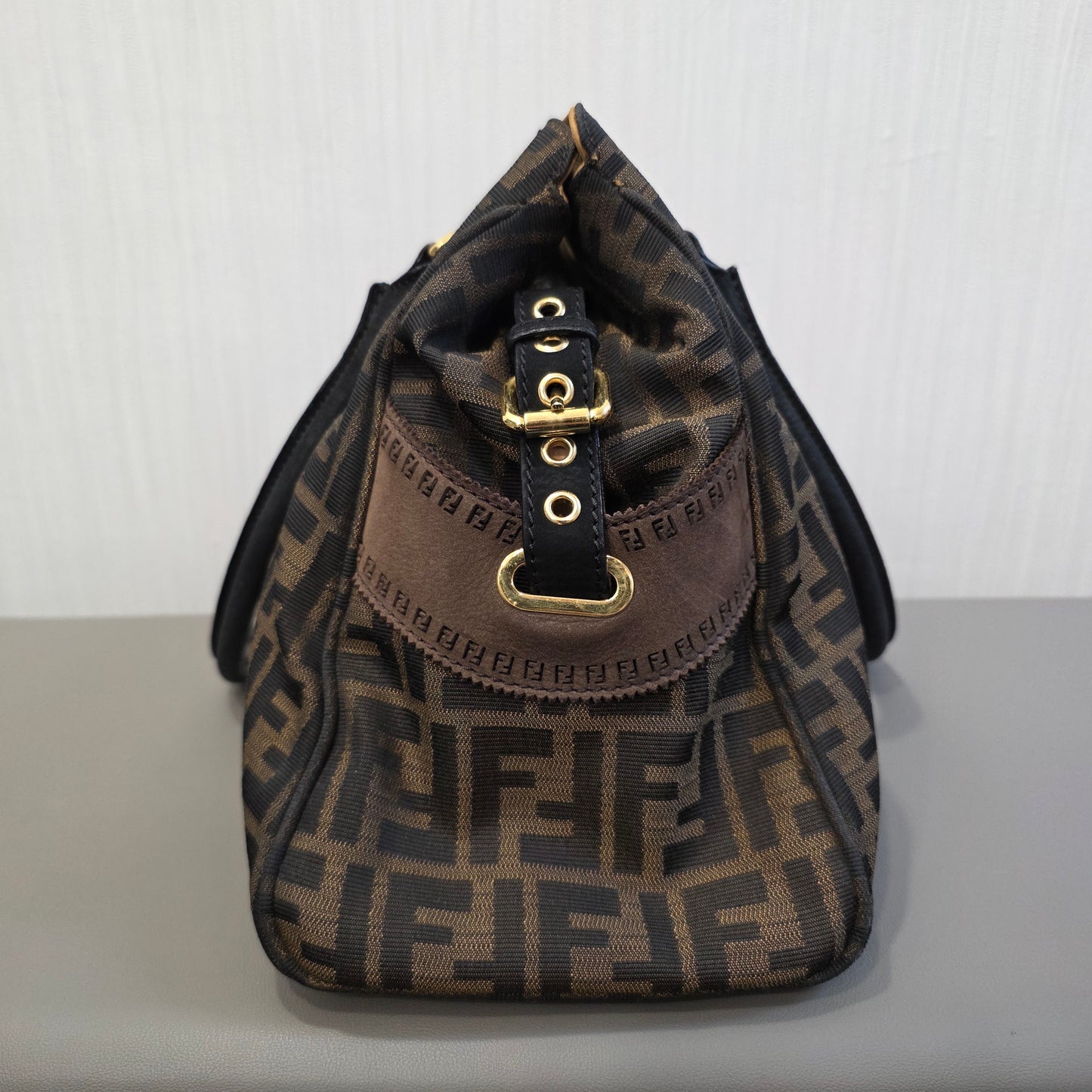 フェンディ ズッキーノ トートバッグ キャンバス×レザー ブラウン【中古】 