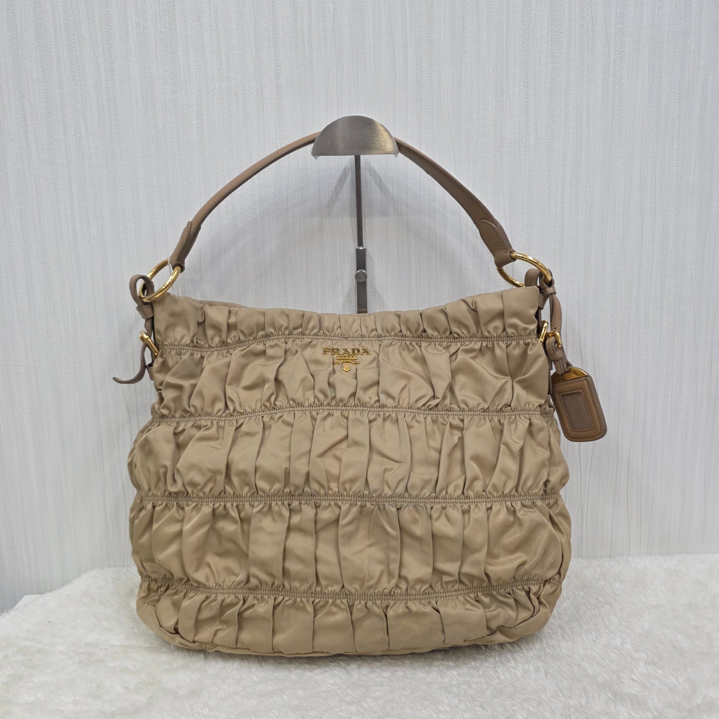 PRADA Gathered 2-Way Leather Handbag [Pre-Owned]