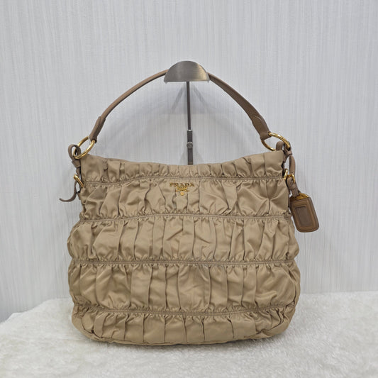 PRADA Gathered 2-Way Leather Handbag [Pre-Owned]
