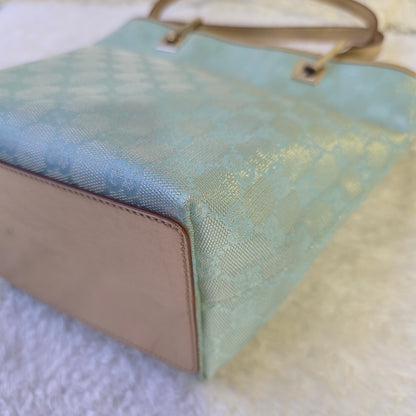 GUCCI グッチ トートバッグ GGキャンバス スカイブルー ライトブルー ホワイト レザー【中古】