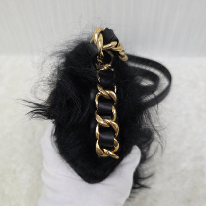 CHANEL チェーンショルダーミニバッグ ファー×ブラック【中古】 