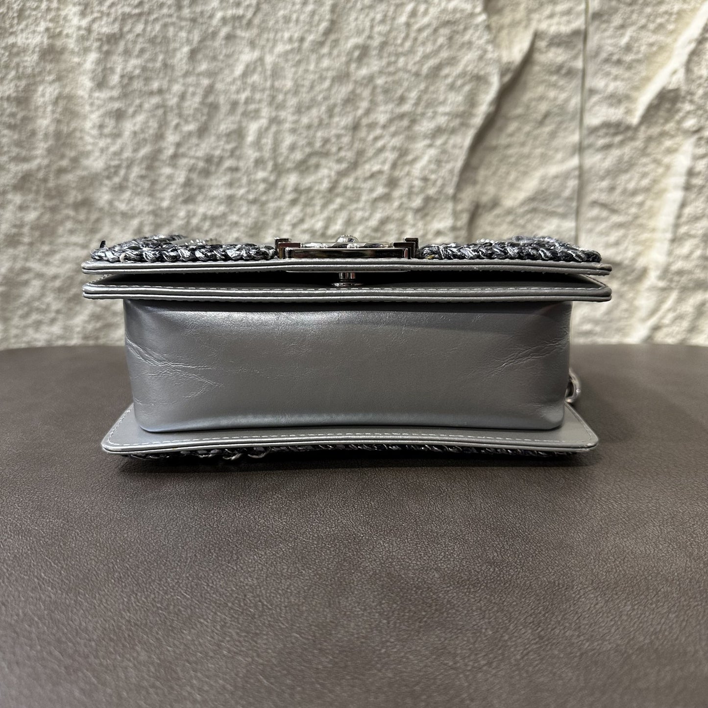 CHANEL Boy Chanel Matelassé Shoulder Bag Silver [Pre-Owned]
