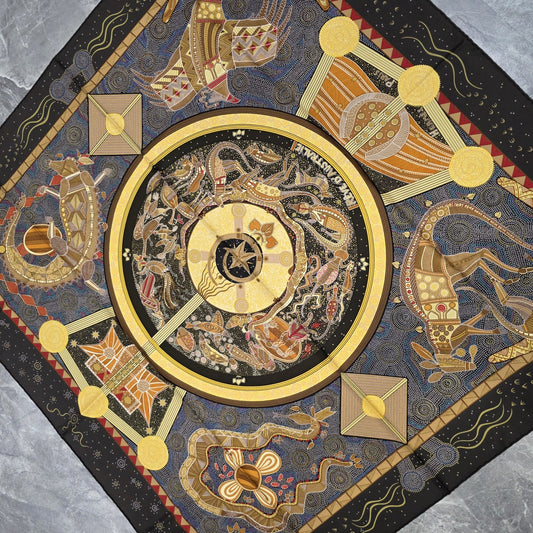 Hermès Carré 90 “Rêve d’Australie” Silk Scarf – Black [Pre-Owned]