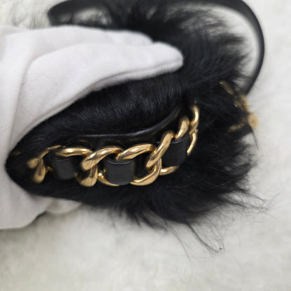 CHANEL チェーンショルダーミニバッグ ファー×ブラック【中古】 