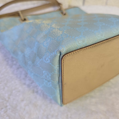 GUCCI グッチ トートバッグ GGキャンバス スカイブルー ライトブルー ホワイト レザー【中古】