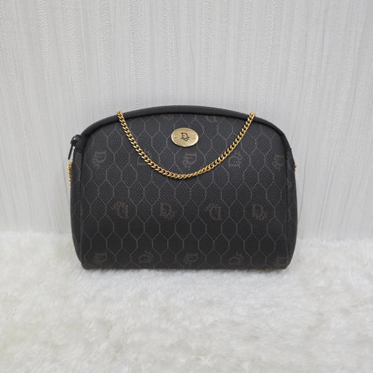 Christian Dior Honeycomb PVC × Leather Chain Shoulder Bag Brown [Pre-Owned]