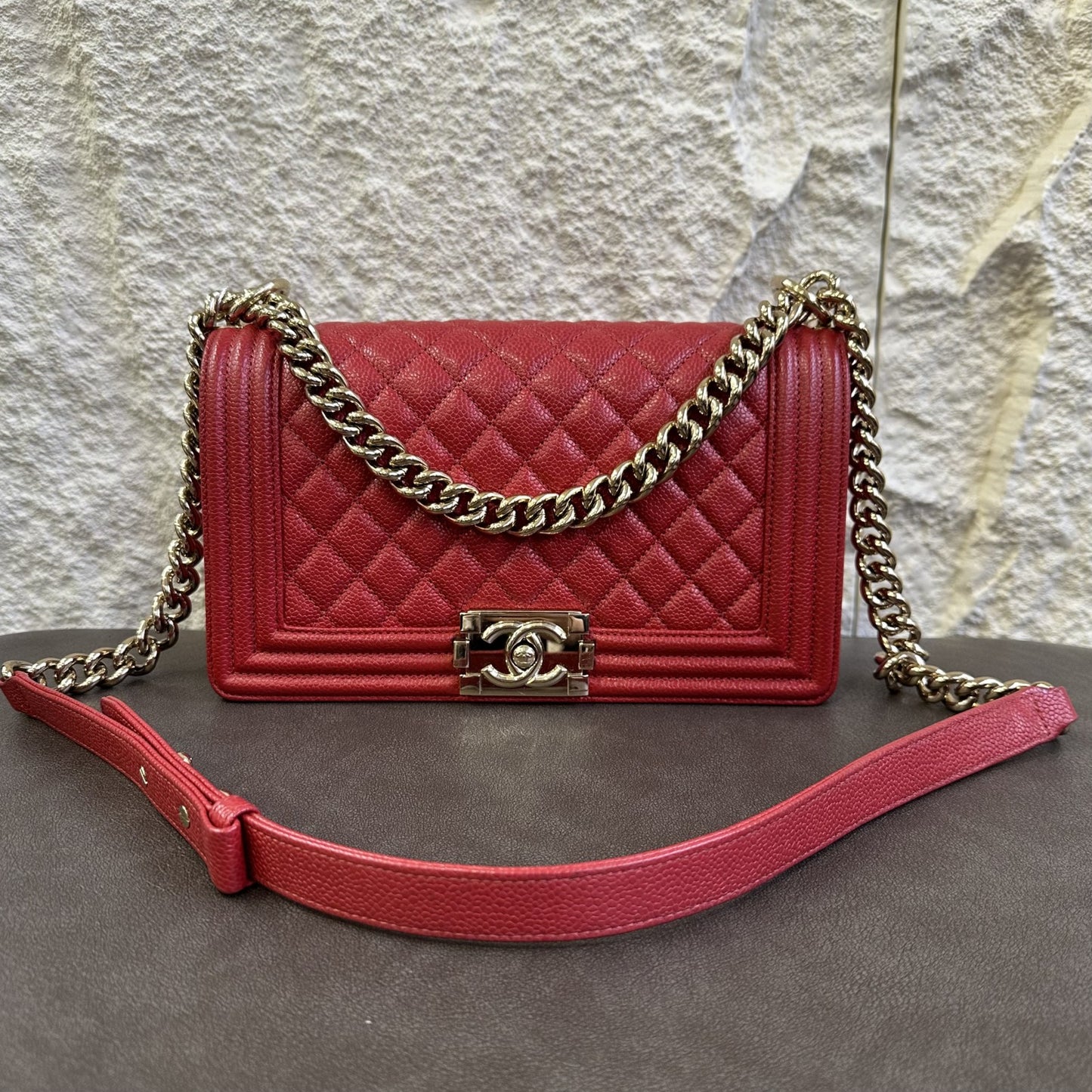 CHANEL Boy Chanel Chain Shoulder Bag Red [Pre-Owned]