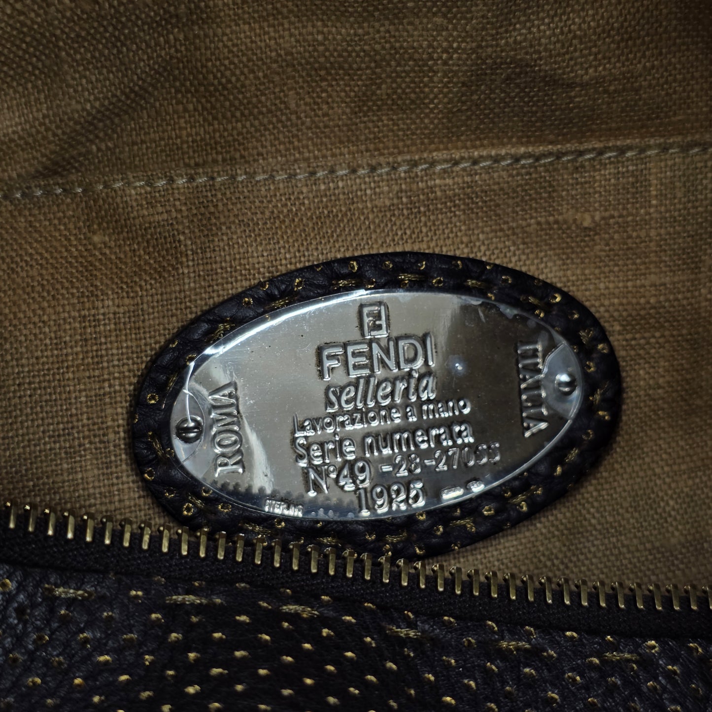 FENDI Selleria Leather Boston Handbag in Dark Brown [Pre-Owned]
