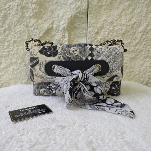 CHANEL Camellia Ribbon Chain Shoulder Bag with Scarf [Pre-Owned]