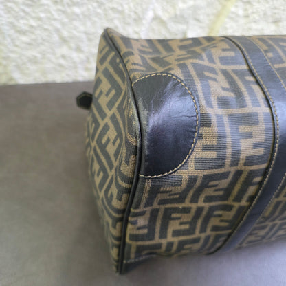 FENDI ズッカ柄 ボストンバッグ PVCレザー ブラック ブラウン【中古】 