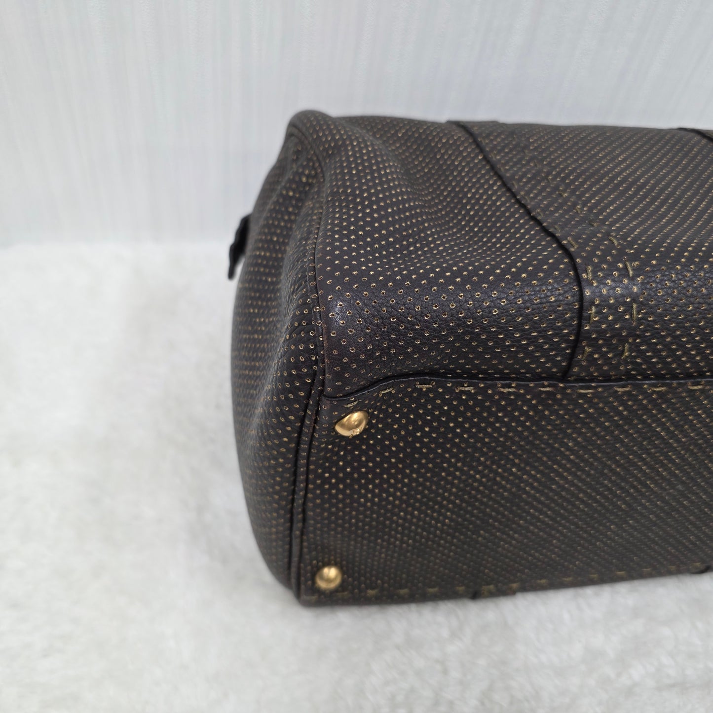 FENDI Selleria Leather Boston Handbag in Dark Brown [Pre-Owned]