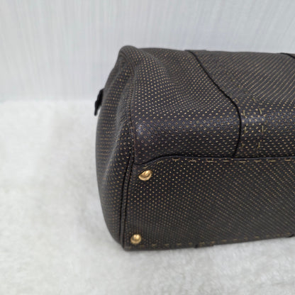 FENDI Selleria Leather Boston Handbag in Dark Brown [Pre-Owned]