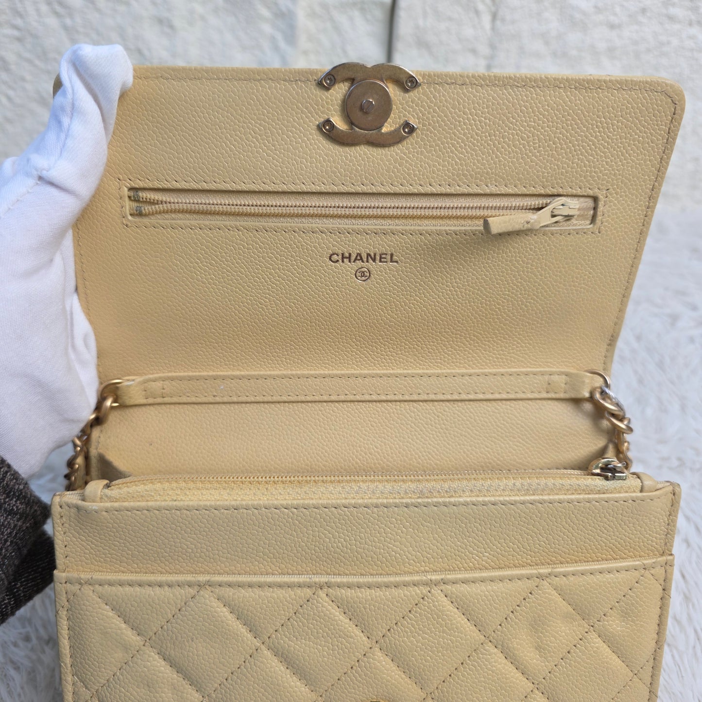 CHANEL Matelassé Coco Mark Caviar Skin Chain Wallet [Pre-Owned]