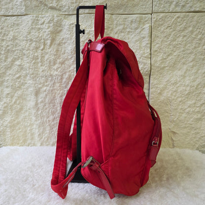PRADA Tessuto Nylon Handbag Red with Silver Triangle Logo Plate [Pre-Owned]