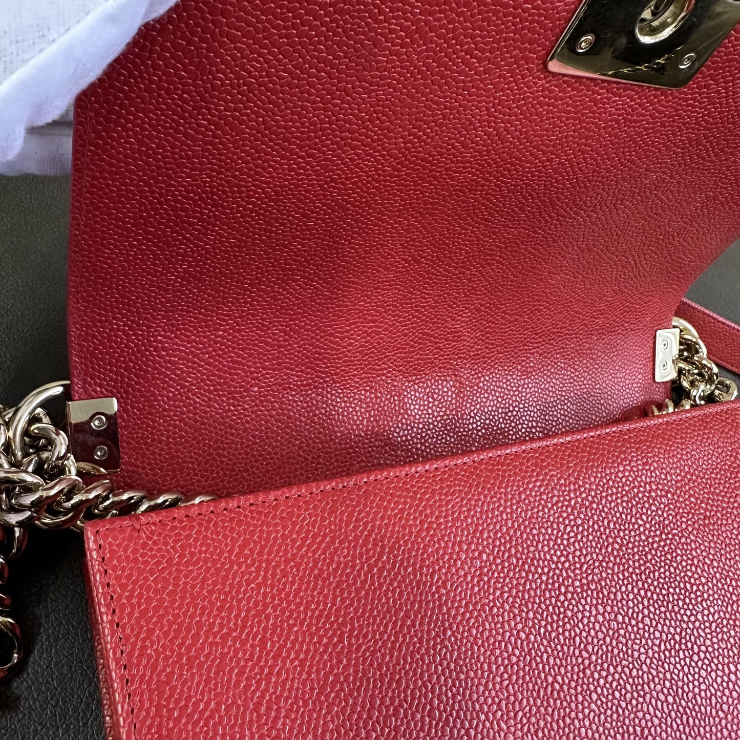 CHANEL Boy Chanel Chain Shoulder Bag Red [Pre-Owned]