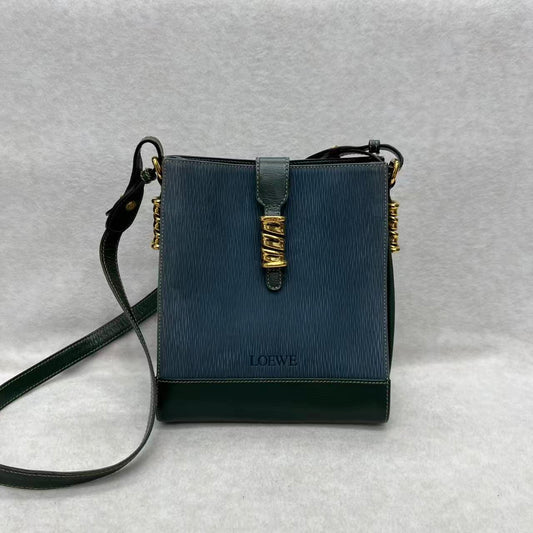 LOEWE Blue-Green Colorblock Snakeskin Crossbody Bag [Pre-Owned]