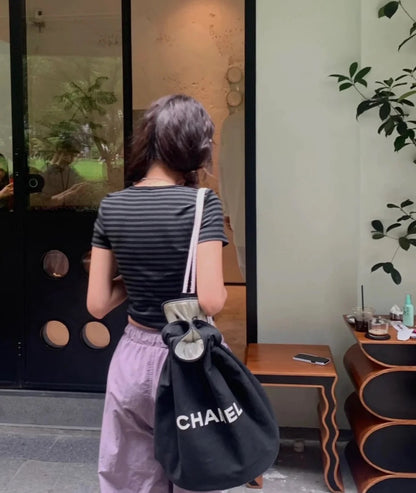 Chanel Black and White Canvas Bucket bag [Pre-owned]